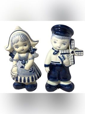 Dutch Delftware Boy and Girl Figurine Set
